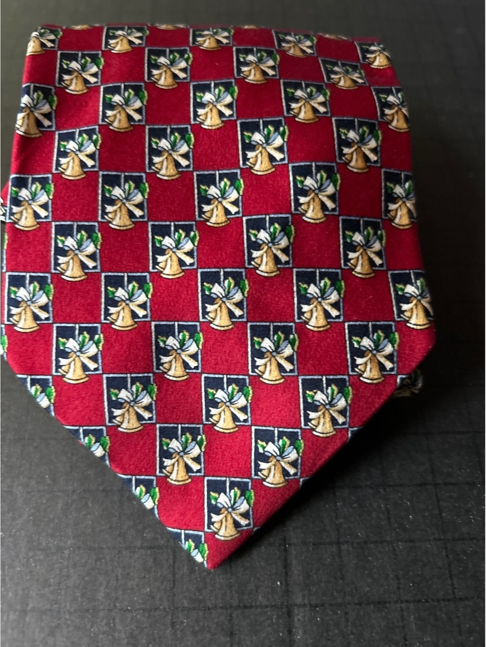 Festive Red Silk Tie with Bell Pattern